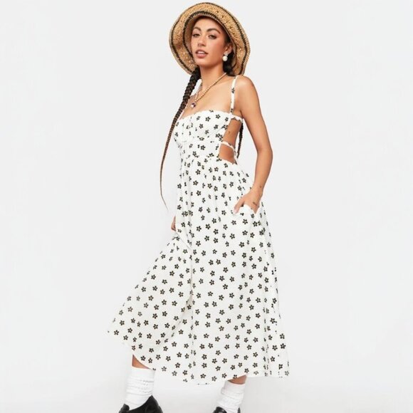 REVOLVE +  For Love And Lemons Brenda White Floral Midi Dress Size Medium - Picture 1 of 8